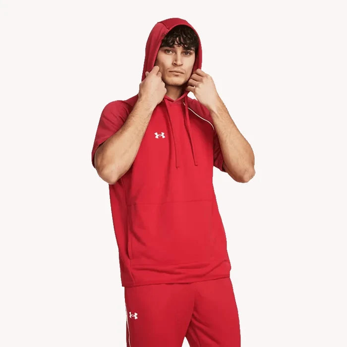 UA Men's Command Warmup Short Sleeve Hood Red Color