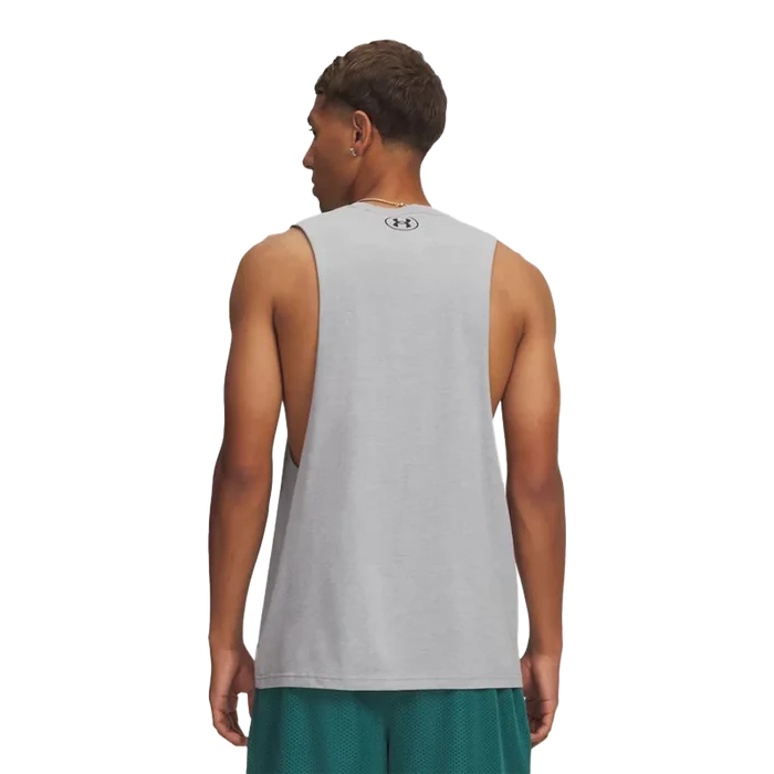 UA Men's Left Chest Cut-Off Tank Gray Color.