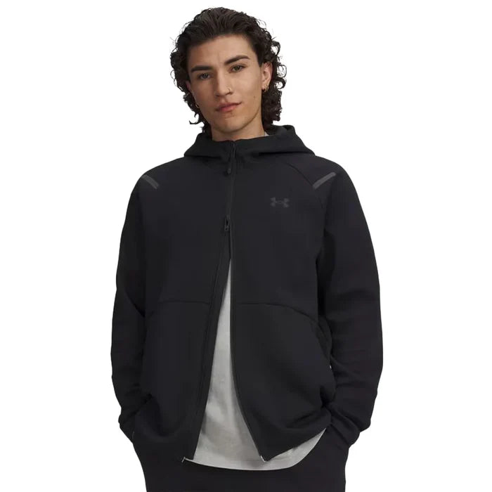 UA Men's Unstoppable Fleece Full-Zip Black Color.