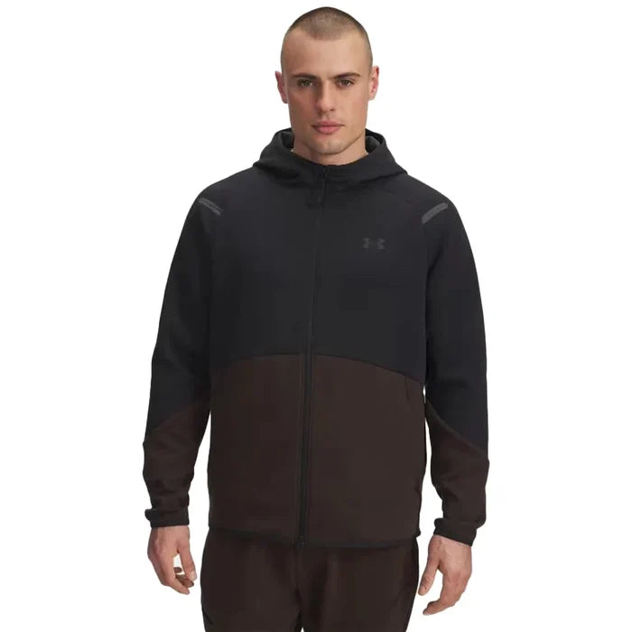 UA Men's Unstoppable Fleece Full-Zip Black/Brown Color.