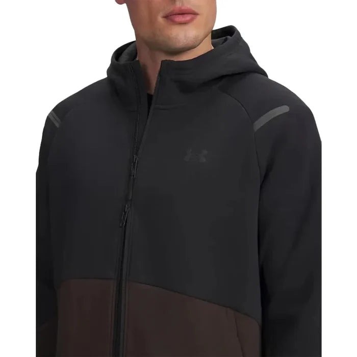 UA Men's Unstoppable Fleece Full-Zip Black/Brown Color.