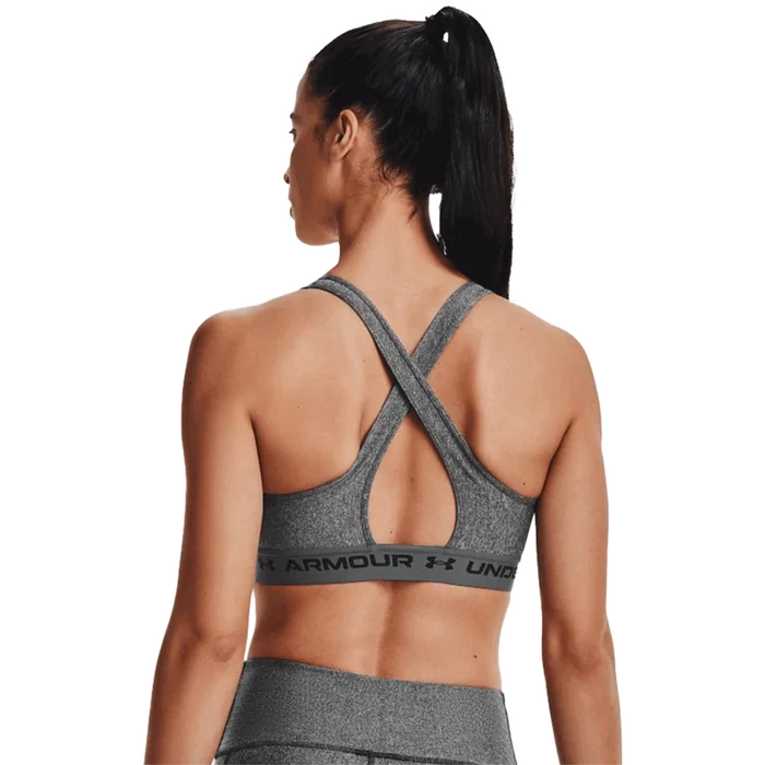 UA Women's Armour® Mid Crossback Heather Sports Bra gray color
