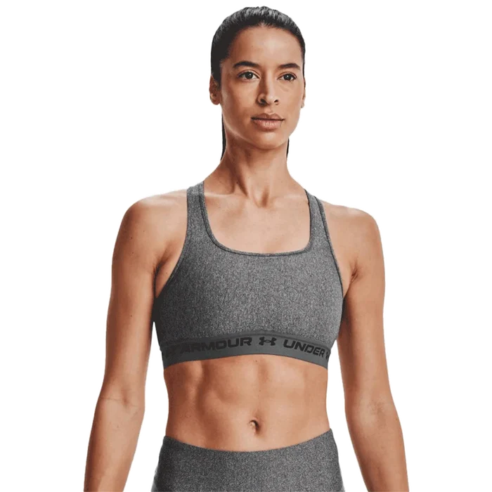 UA Women's Armour® Mid Crossback Heather Sports Bra gray color