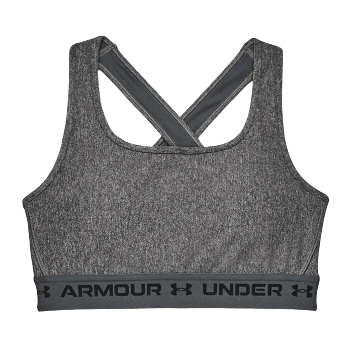UA Women's Armour® Mid Crossback Heather Sports Bra gray color