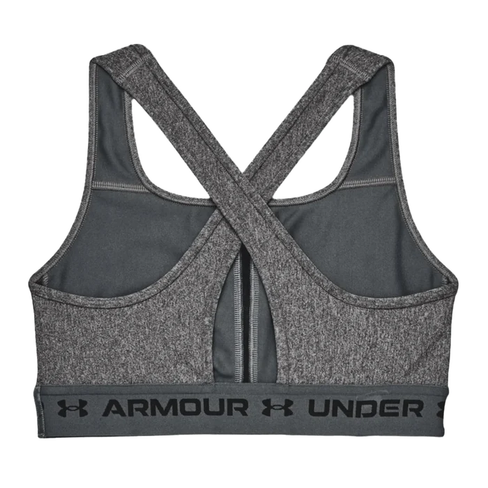 UA Women's Armour® Mid Crossback Heather Sports Bra gray color