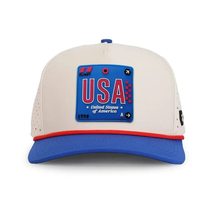 USA Revolve Performance Hat Moonstone/Royal color front view
