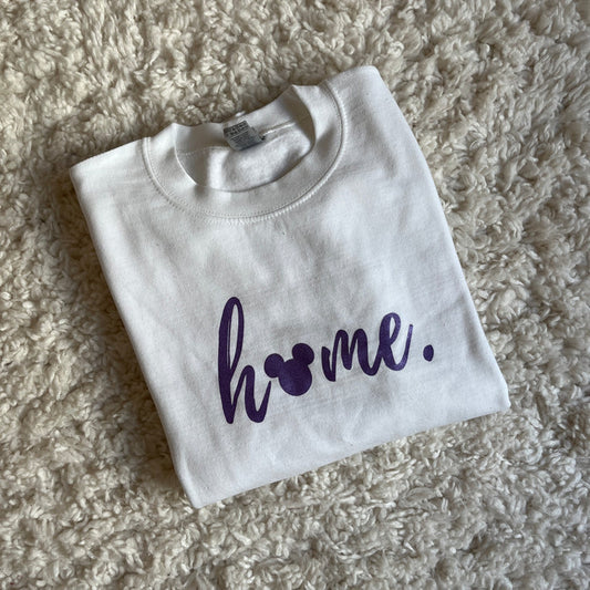 White Mickey Home Sweatshirt - READY TO SHIP - purple shimmer ink