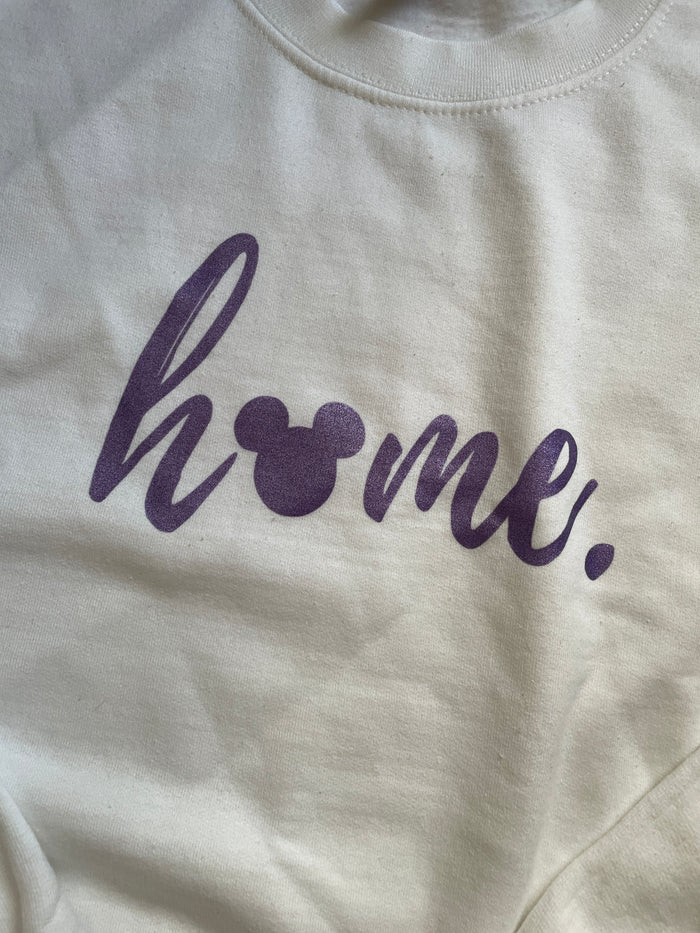 White Mickey Home Sweatshirt - READY TO SHIP - purple shimmer ink