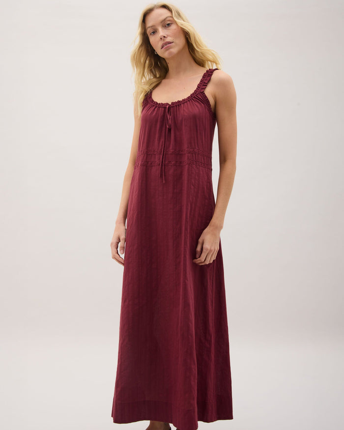 Womens Florence Sundress - Cotton Dobby - New Maroon