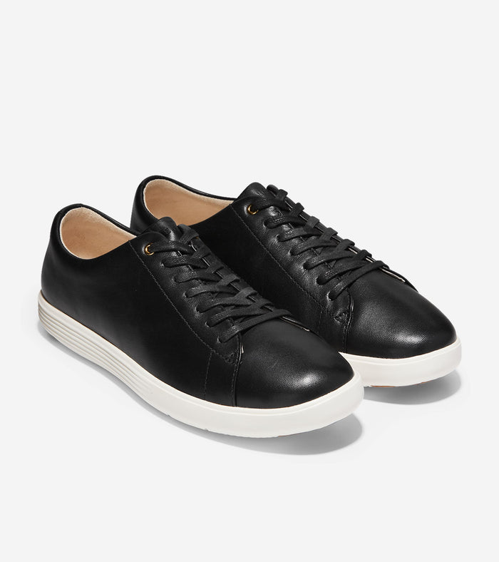 Women's Grand Crosscourt Sneakers-Black Leather-White