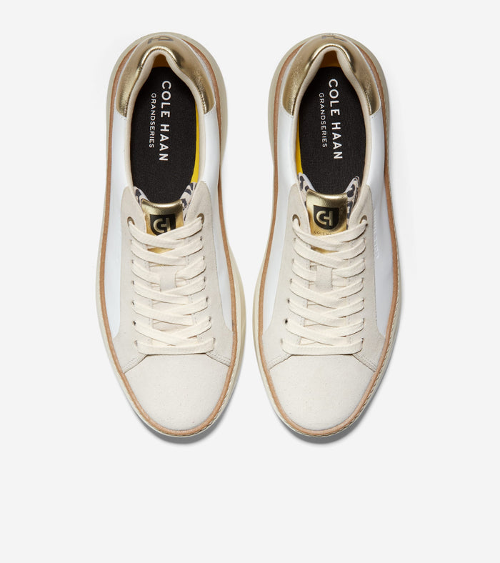 Women's GrandPrø Topspin Sneakers-Optic White-Gold-Leopard Print
