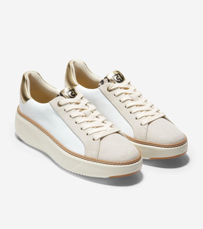 Women's GrandPrø Topspin Sneakers-Optic White-Gold-Leopard Print
