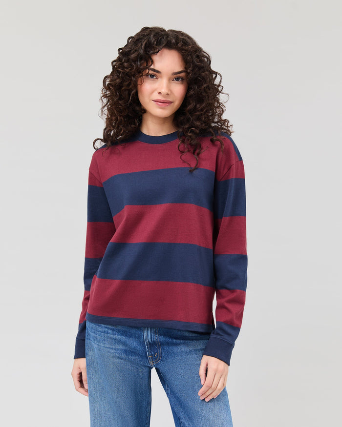 Women's Rugby Pullover - Maroon/Navy Stripe