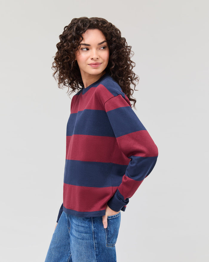 Women's Rugby Pullover - Maroon/Navy Stripe