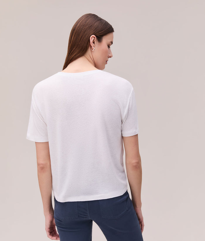 Womens Linen Jersey V Neck Tee | White