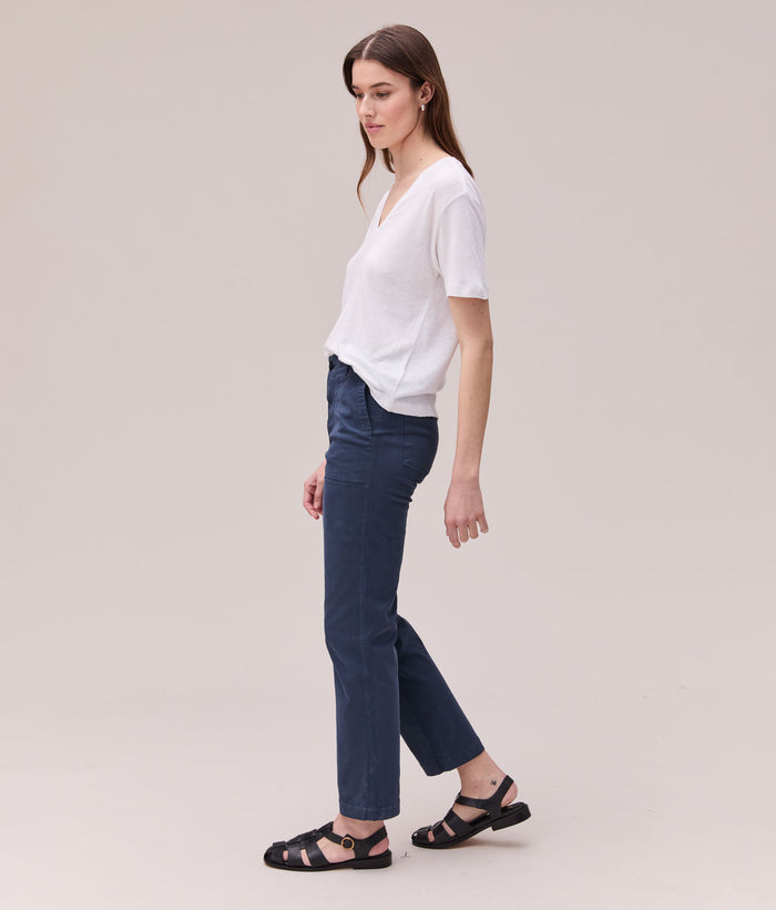 Womens Linen Jersey V Neck Tee | White