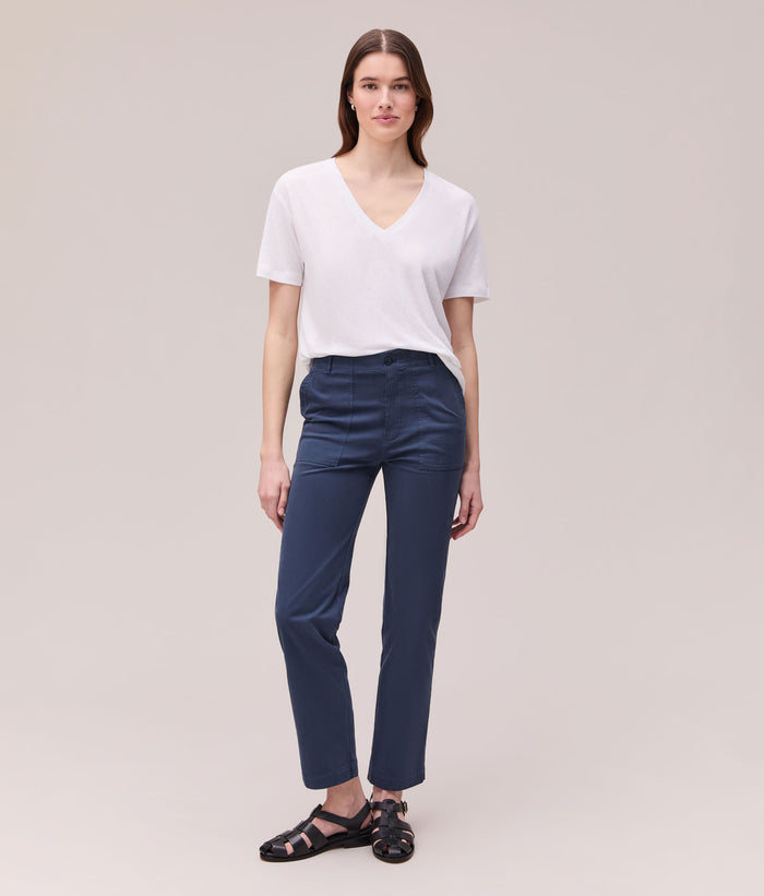 Womens Linen Jersey V Neck Tee | White