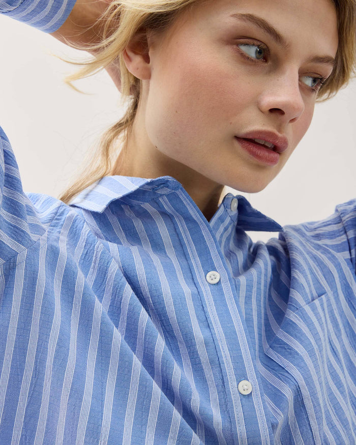 Womens Palermo Button Up - Poly Seer Sucker Stripe - Oxford Blue Stripe