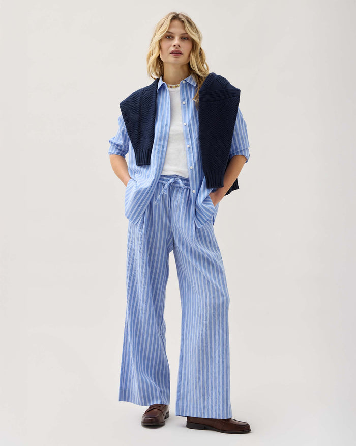 Womens Palermo Pant - Poly Seer Sucker Stripe - Oxford Blue Stripe
