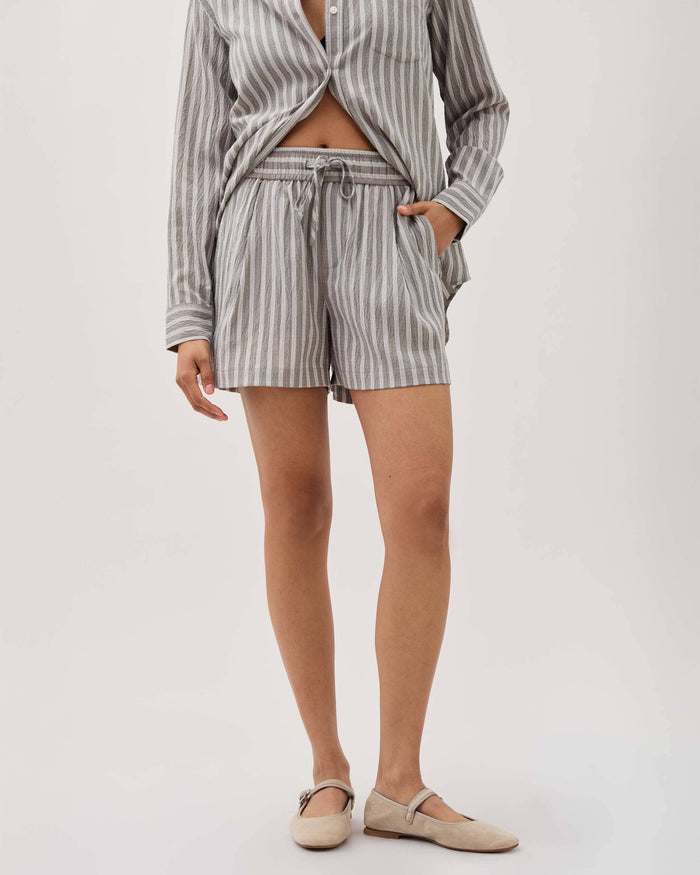 Womens Palermo Short - Poly Seer Sucker Stripe - Black / White Stripe