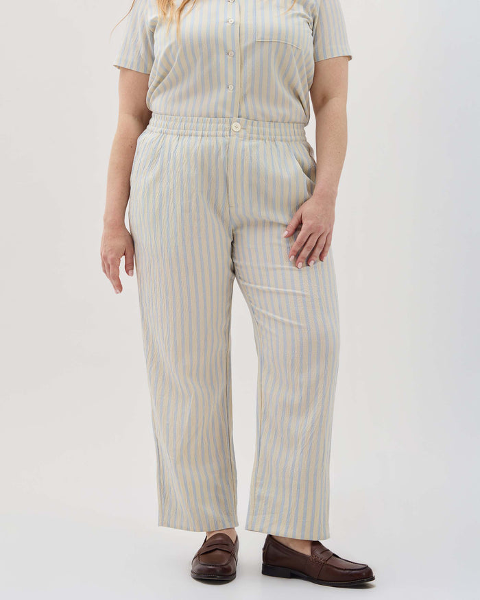 Womens Palermo Street Pant - Poly Seer Sucker Stripe - Vanilla Blue Stripe