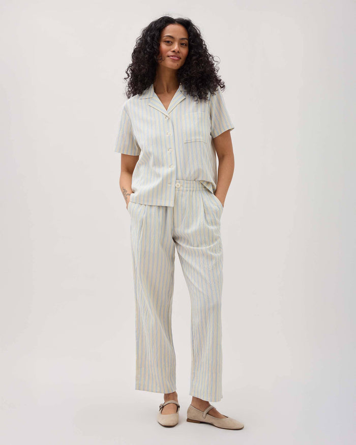 Womens Palermo Street Pant - Poly Seer Sucker Stripe - Vanilla Blue Stripe
