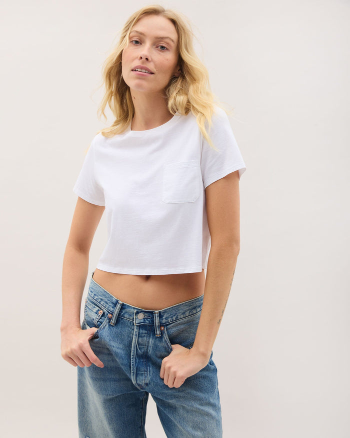 Womens Pima Boxy Crop Tee - Pima Cotton Jersey - White