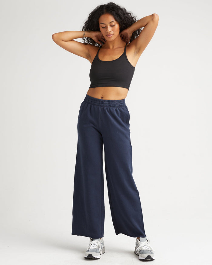 Women's Recycled Fleece Wide Leg Pant in Blue Nights (Blue) | Richer Poorer
