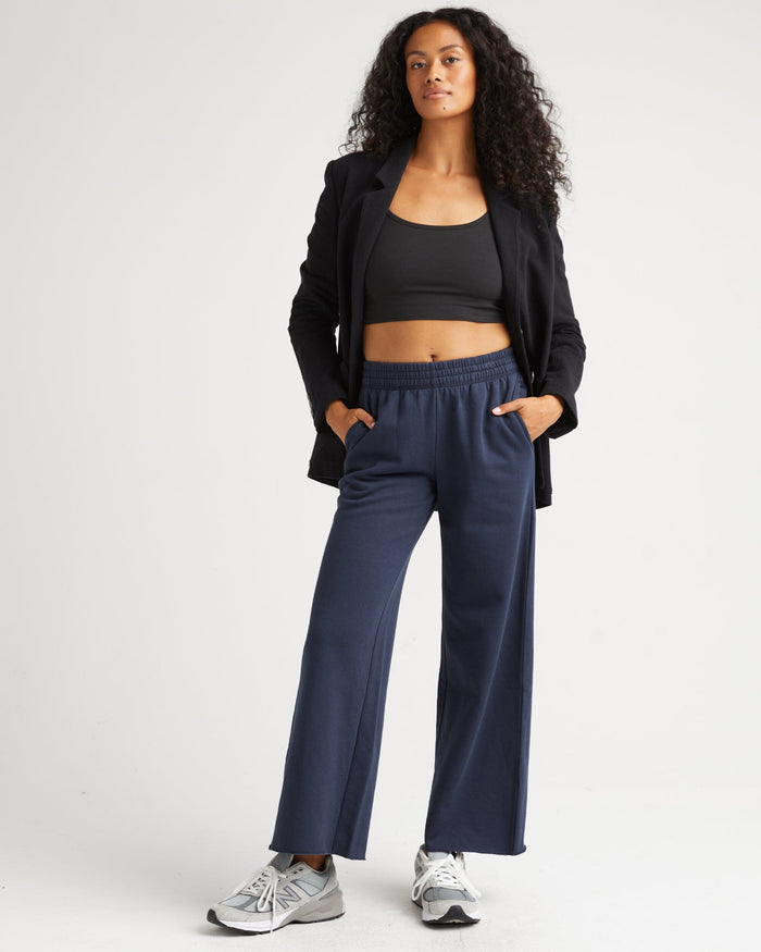 Women's Recycled Fleece Wide Leg Pant in Blue Nights (Blue) | Richer Poorer