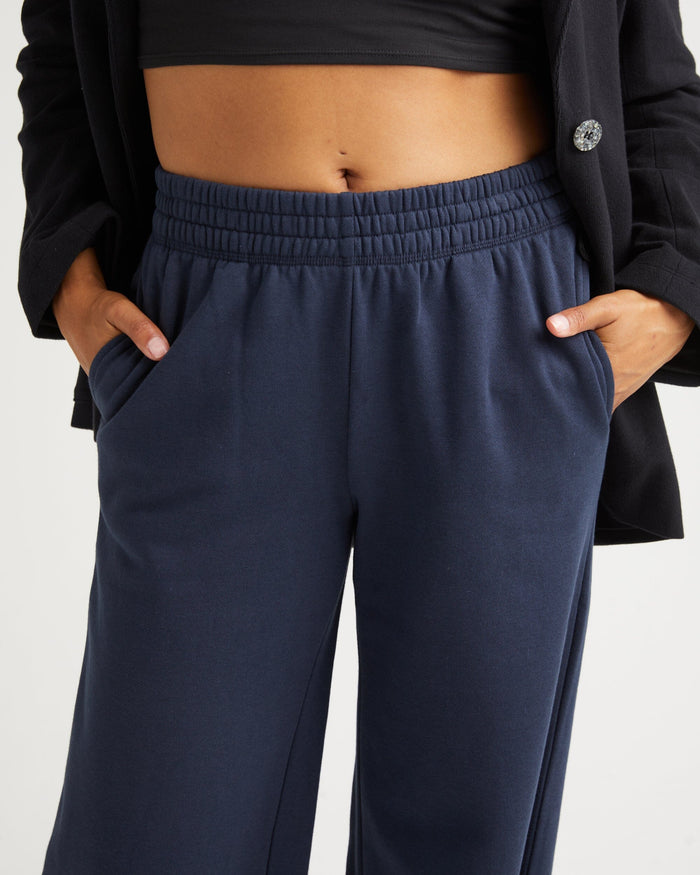 Women's Recycled Fleece Wide Leg Pant in Blue Nights (Blue) | Richer Poorer