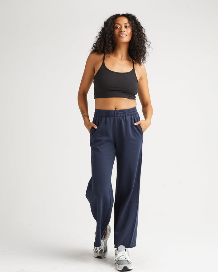 Women's Recycled Fleece Wide Leg Pant in Blue Nights (Blue) | Richer Poorer