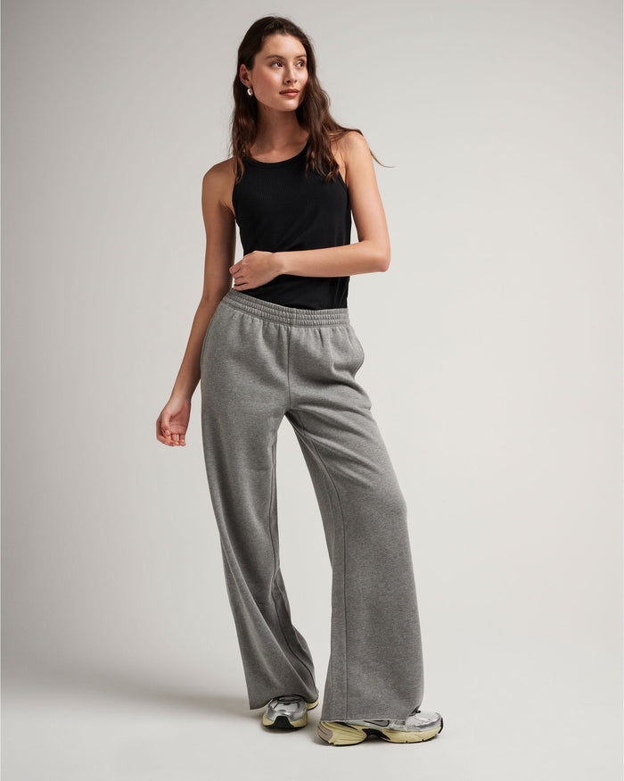 Women's Recycled Fleece Wide Leg Pant in Heather Grey (Grey) | Richer Poorer