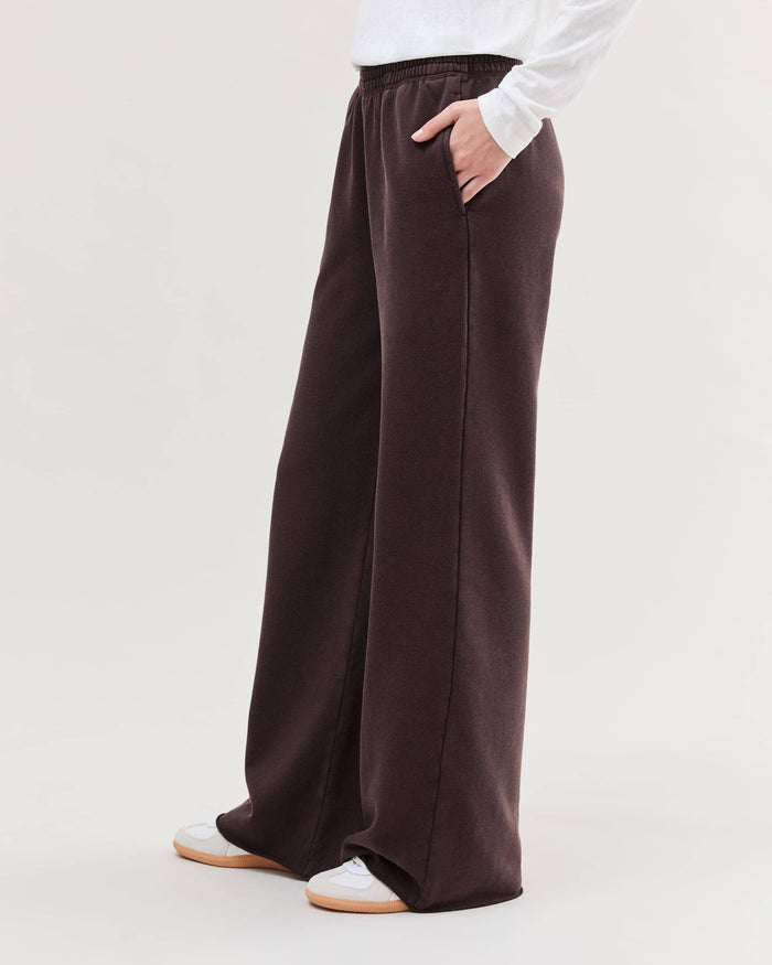 Womens Recycled Fleece Wide Leg Pant - Recycled Fleece - Mineral Ganache