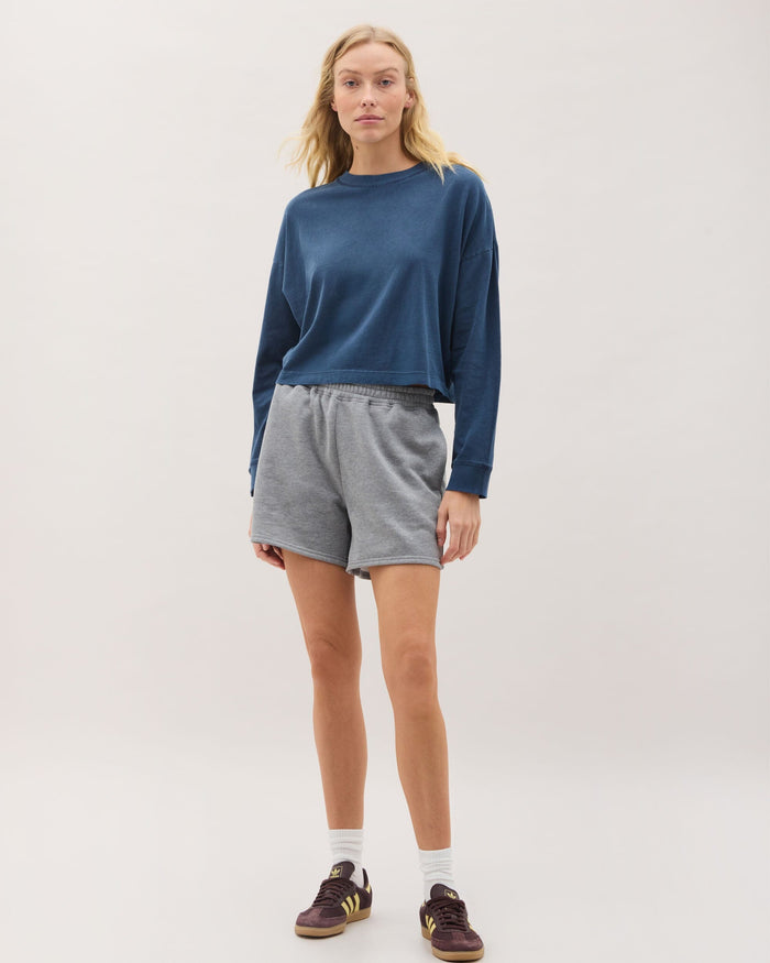 Women's Relaxed Crop Long Sleeve Tee in Burgundy | Richer Poorer