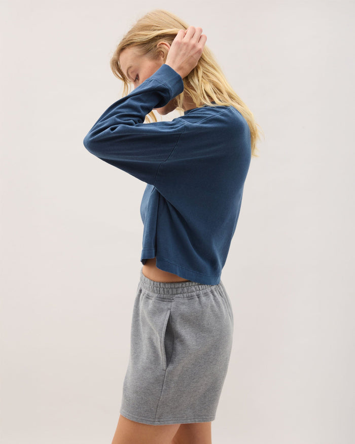 Women's Relaxed Crop Long Sleeve Tee in Burgundy | Richer Poorer