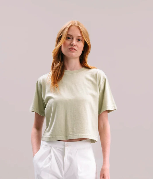 Womens Relaxed Crop Tee - Pigment Dye Jersey - Aloe