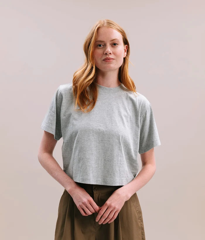 Womens Relaxed Crop Tee - Pigment Dye Jersey - Heather Grey