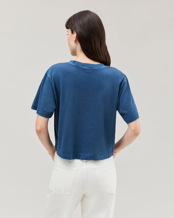 Womens Relaxed Crop Tee - Pigment Dye Jersey - Moonlit Ocean