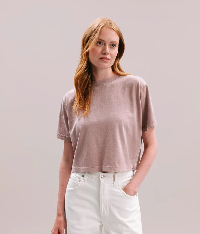 Womens Relaxed Crop Tee - Pigment Dye Jersey - Soft Mauve