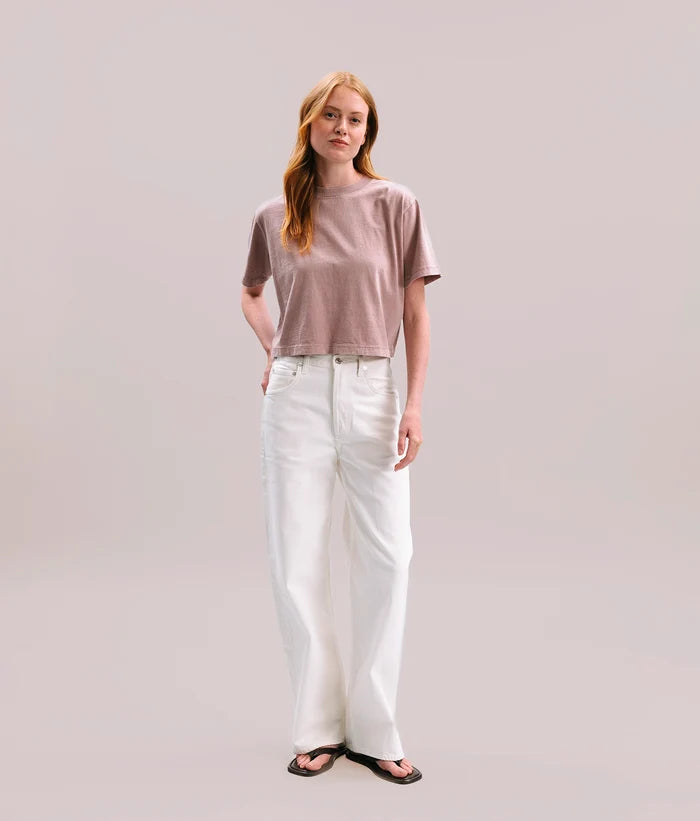 Womens Relaxed Crop Tee - Pigment Dye Jersey - Soft Mauve