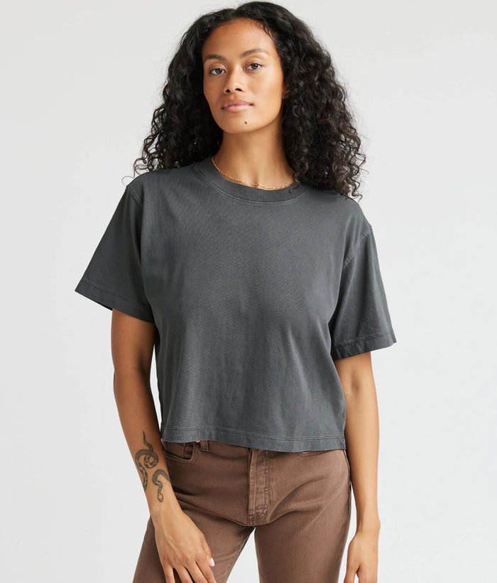 Womens Relaxed Crop Tee - Pigment Dye Jersey - Stretch Limo #Stretch Limo