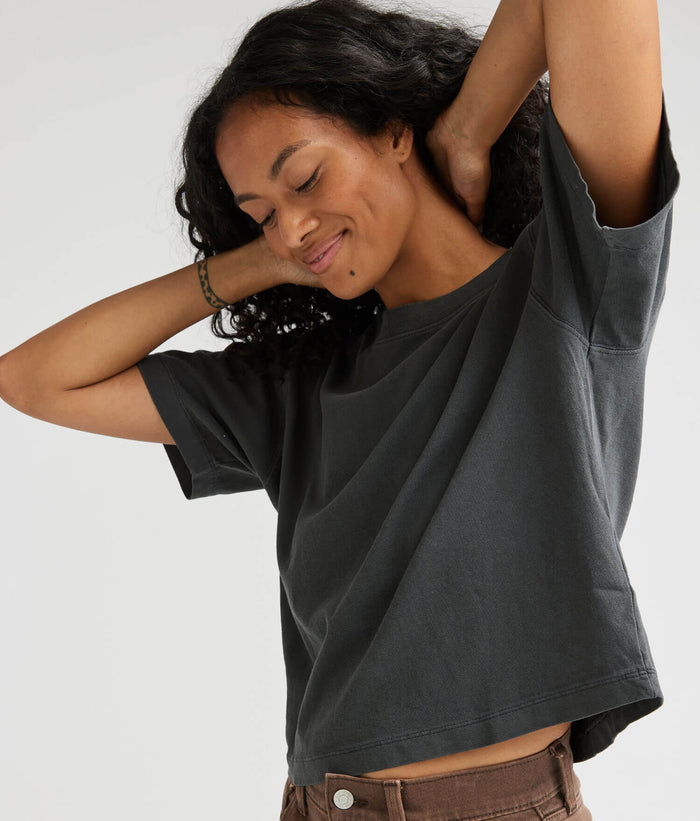 Womens Relaxed Crop Tee - Pigment Dye Jersey - Stretch Limo #Stretch Limo