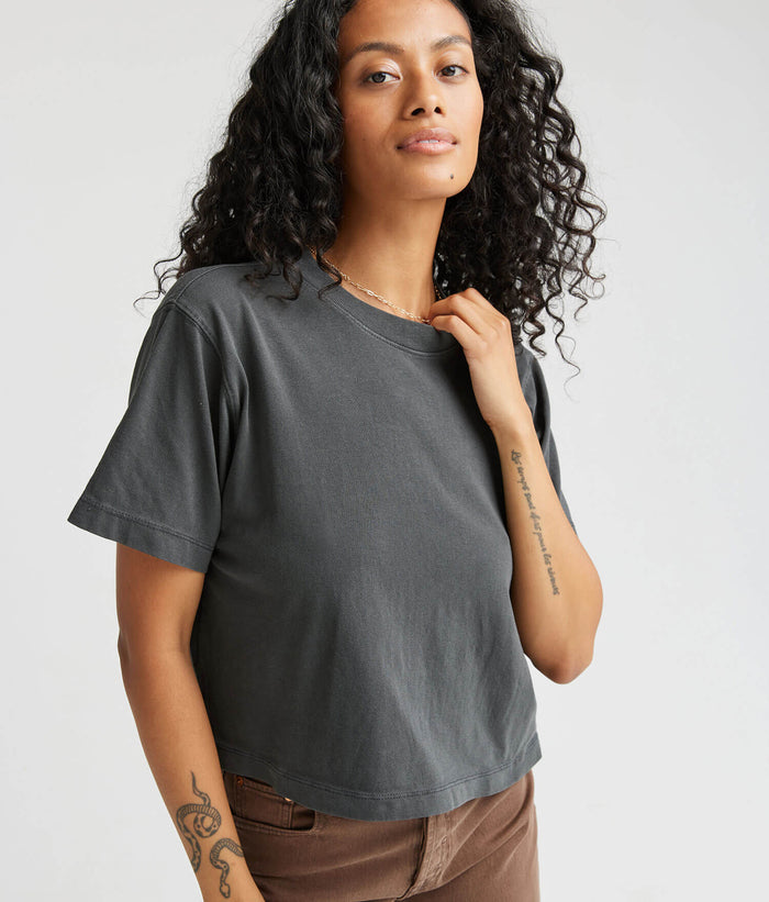 Womens Relaxed Crop Tee - Pigment Dye Jersey - Stretch Limo #Stretch Limo