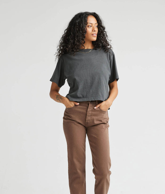 Womens Relaxed Crop Tee - Pigment Dye Jersey - Stretch Limo #Stretch Limo