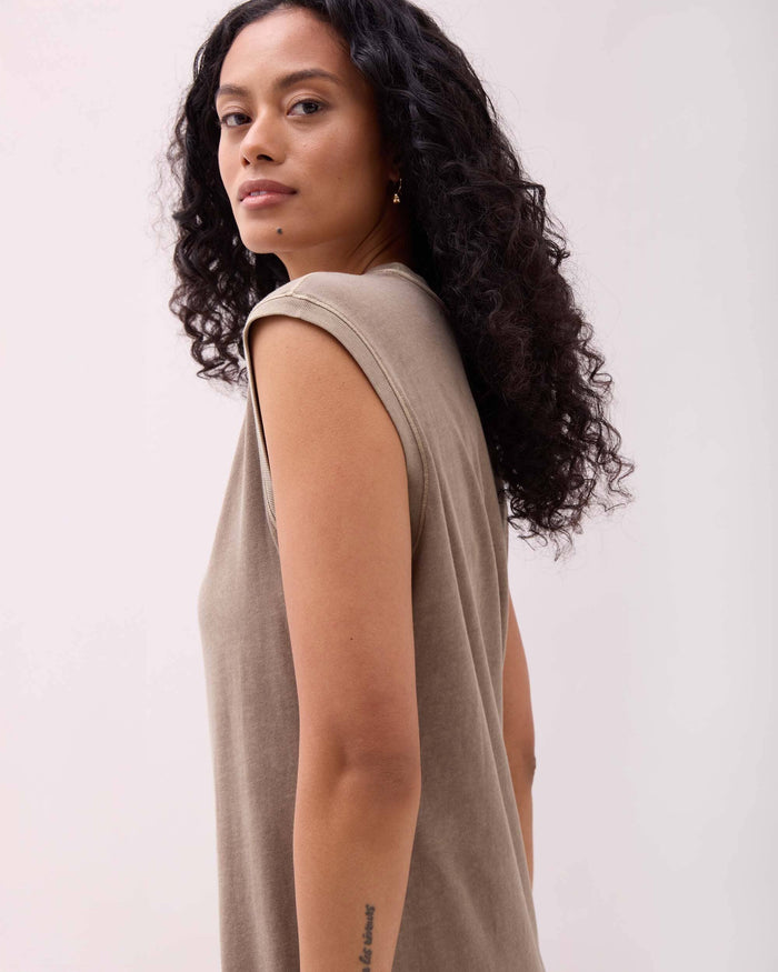 Womens Relaxed Muscle Dress - Pigment Dye Jersey - Warm Grey