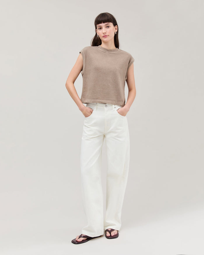 Womens Relaxed Muscle Tee - Pigment Dye Jersey - Warm Grey