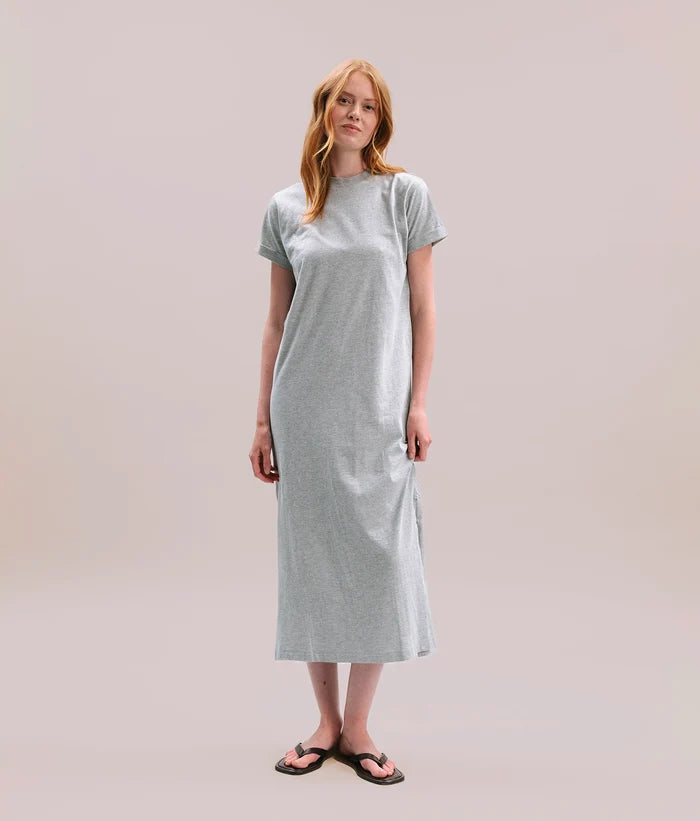 Womens Relaxed Tee Dress - Pigment Dye Jersey - Heather Grey
