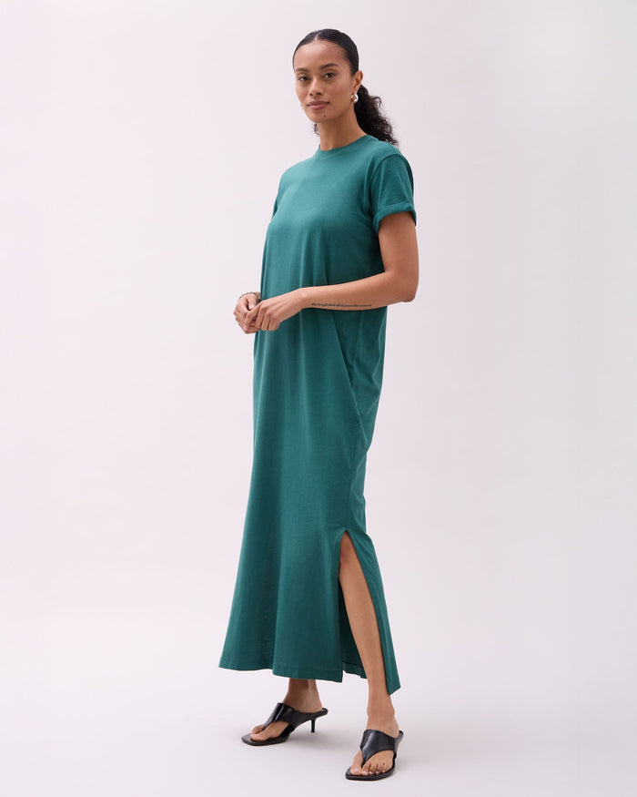 Womens Relaxed Tee Maxi Dress - Pigment Dye Jersey - Rainforest