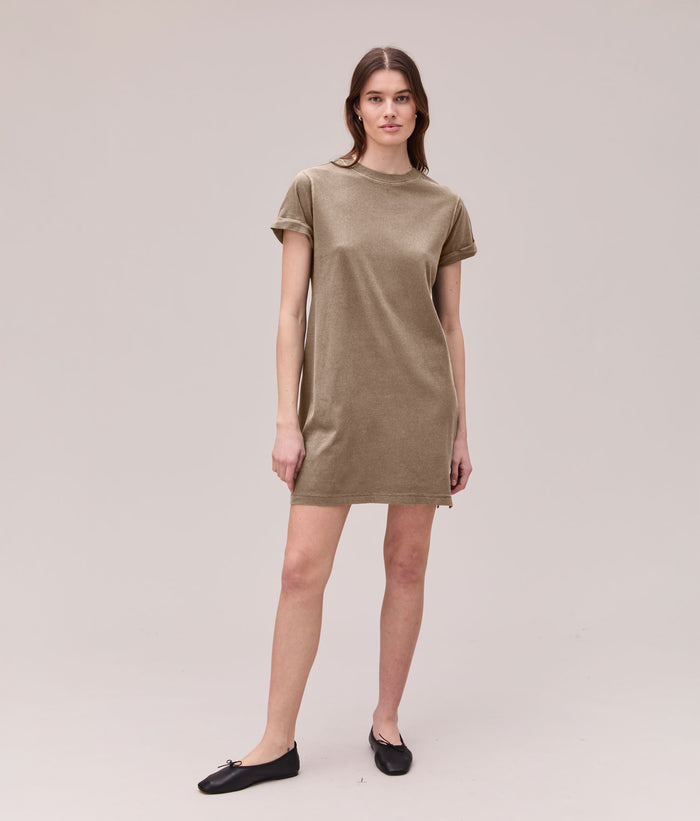 Womens Relaxed Tee Mini Dress | Warm Grey