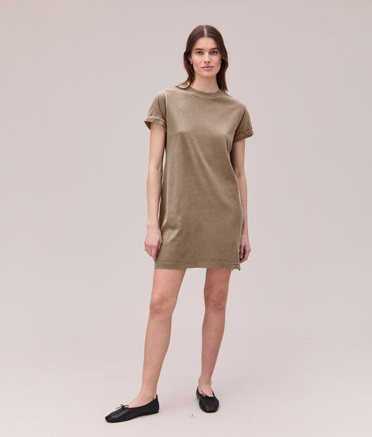 Womens Relaxed Tee Mini Dress | Warm Grey